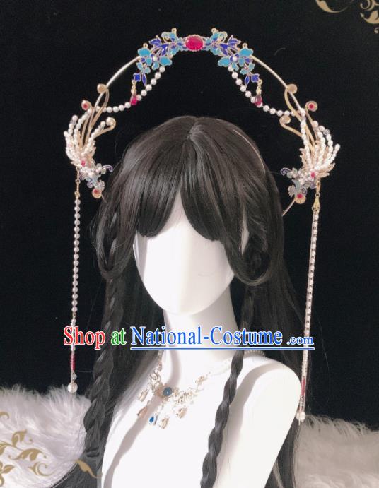 Handmade China Queen Phoenix Chaplet Headdress Cosplay Goddess Royal Crown Halloween Performance Hair Accessories