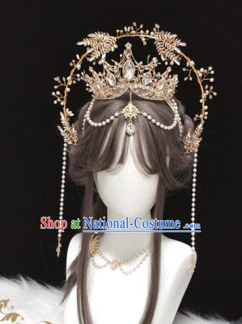 Handmade Halloween Performance Hair Accessories Baroque Queen Tiara and Aureole Headpieces Cosplay Goddess Royal Crown