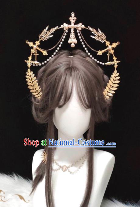 Handmade Retro Angel Hair Accessories Baroque Queen Golden Aureole Headpieces Cosplay Goddess Royal Crown