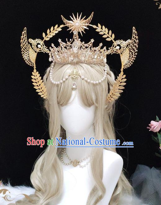 Handmade Cosplay Angel Golden Royal Crown Retro Goddess Hair Accessories Baroque Queen Aureole Headdress