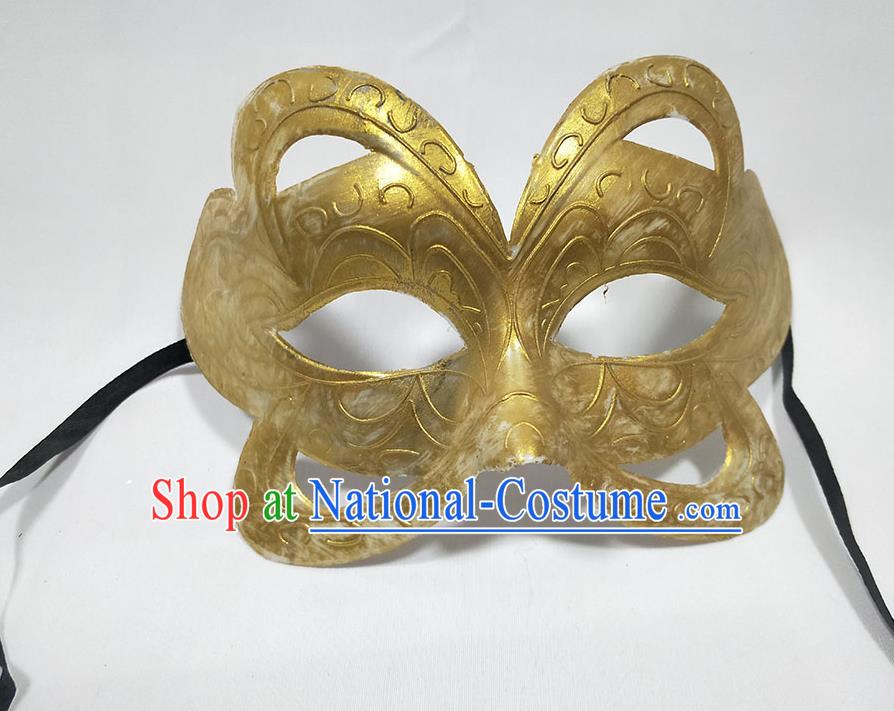 Handmade Stage Show Decorations Halloween Male Headdress Cosplay Warrior Golden Mask Masque Face Accessories