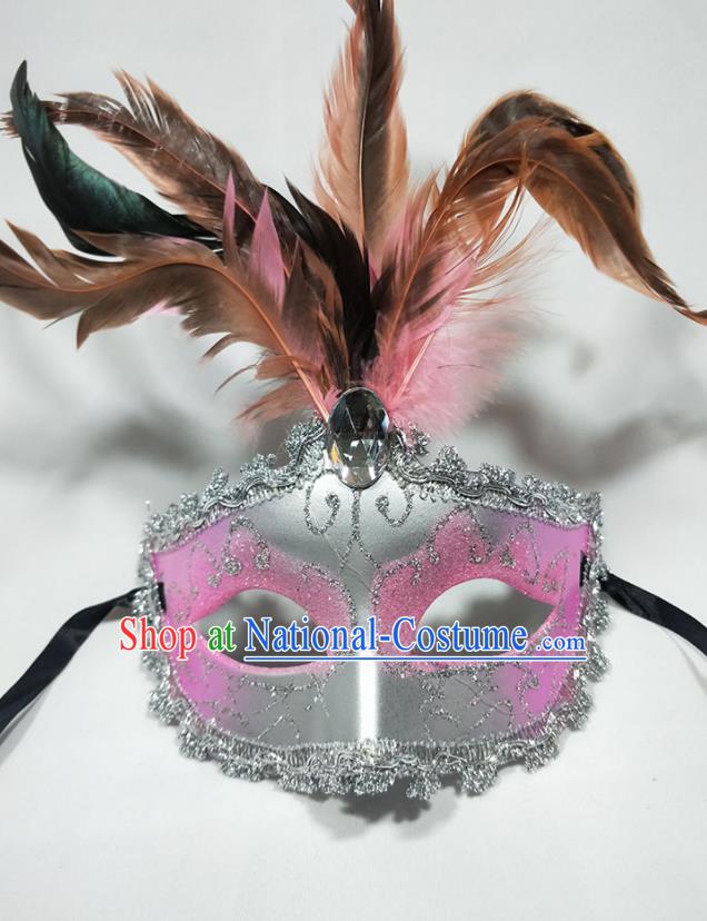 Handmade Masque Face Accessories Halloween Feather Headdress Cosplay Angel Pink Mask