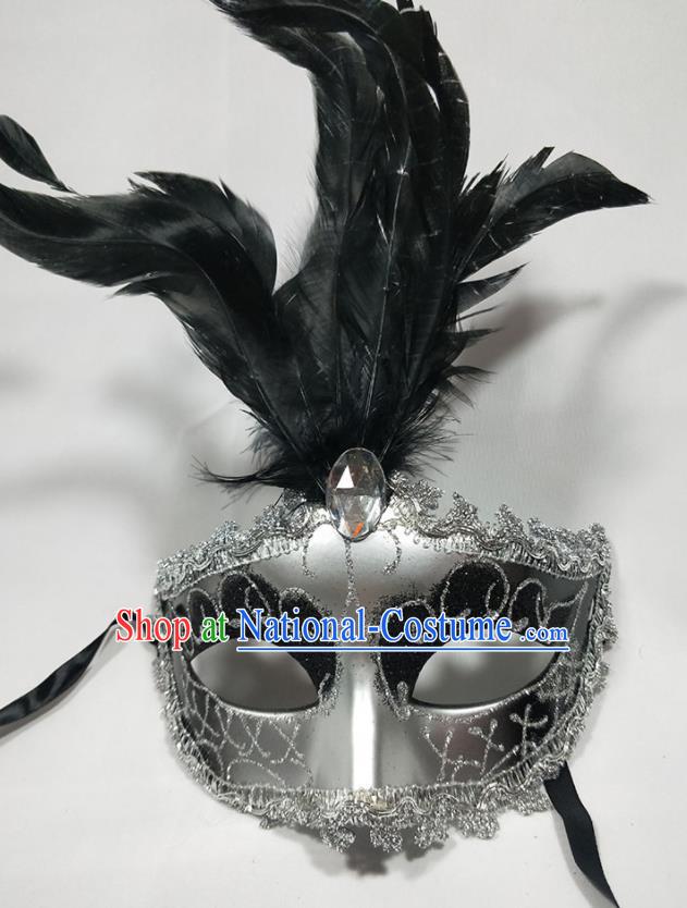 Handmade Cosplay Angel Grey Mask Masque Face Accessories Halloween Feather Headdress