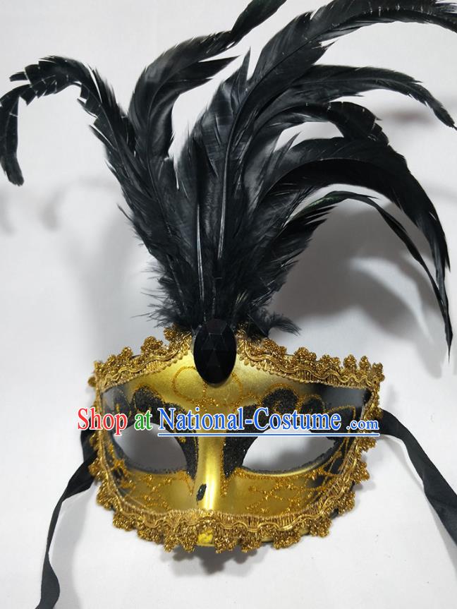 Handmade Masque Show Face Accessories Halloween Feather Headdress Cosplay Angel Golden Mask