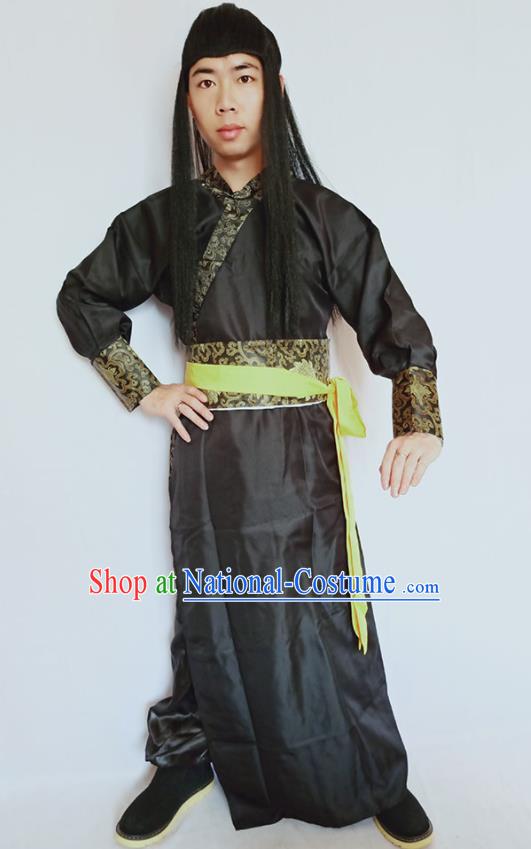 Top China Ming Dynasty Knight Garment Costumes Ancient Swordsman Black Robe Apparels Cosplay Imperial Bodyguard Clothing and Hat