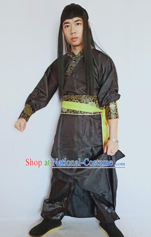 Top China Ming Dynasty Knight Garment Costumes Ancient Swordsman Black Robe Apparels Cosplay Imperial Bodyguard Clothing and Hat