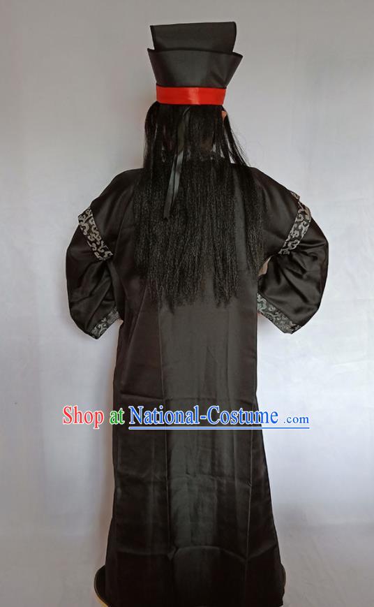 Top China Romance of the Three Kingdoms Zhang Fei Garment Costumes Ancient General Black Robe Apparels Cosplay Swordsman Clothing and Hat