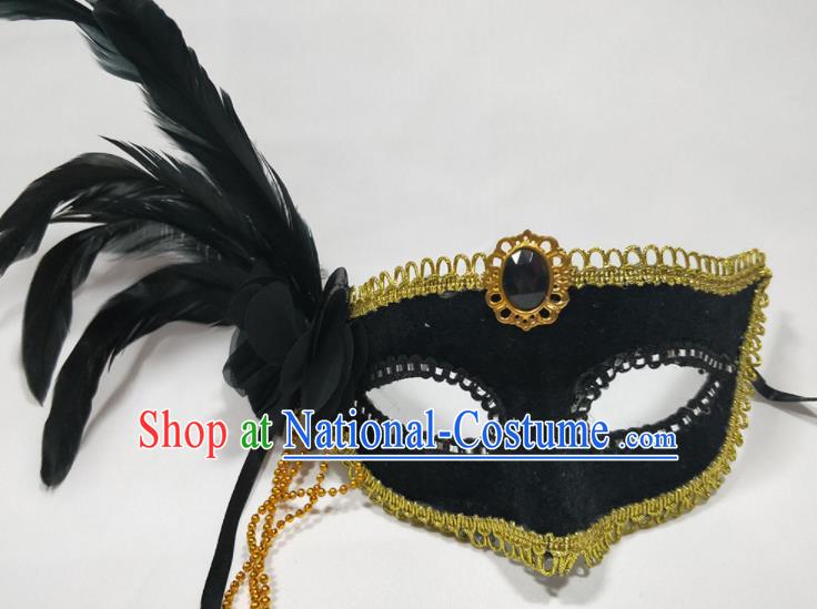 Handmade Halloween Black Feather Headdress Cosplay Performance Mask Masque Face Accessories Stage Show Decorations