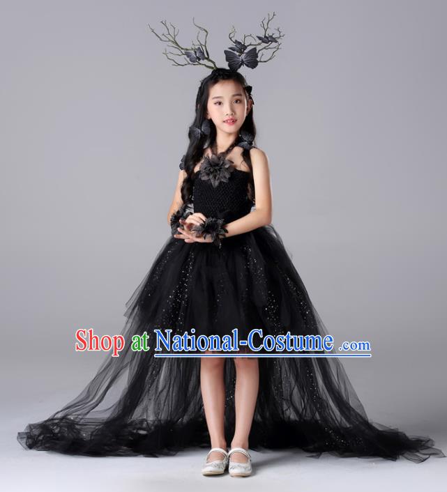 Custom Compere Garment Costumes Stage Show Fashion Children Catwalks Clothing Girl Black Veil Bubble Dress