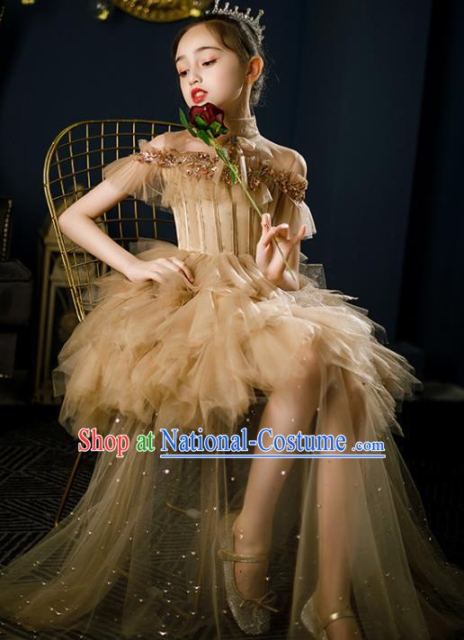 Custom Children Catwalks Clothing Princess Yellow Veil Dress Baby Compere Garment Costumes Girl Stage Show Fashion