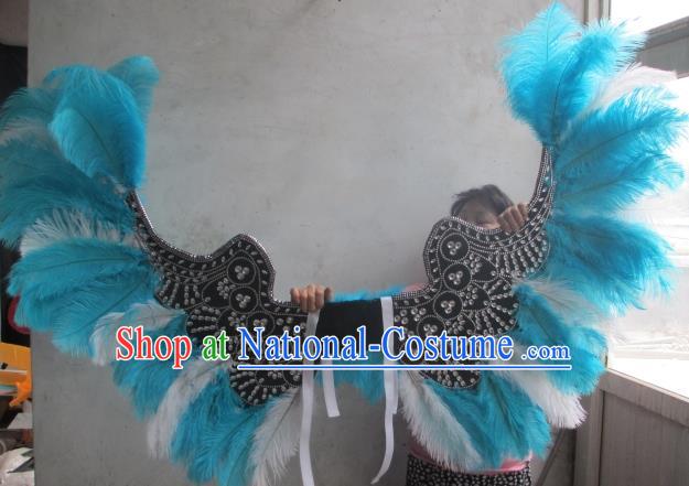 Top Halloween Catwalks Decorations Cosplay Angel Props Stage Show Blue Feather Butterfly Wings Brazilian Carnival Accessories