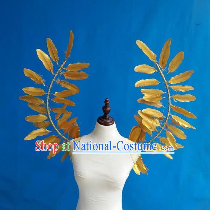 Top Cosplay Angel Props Opening Dance Golden Feather Wings Brazilian Parade Accessories Halloween Catwalks Back Decorations