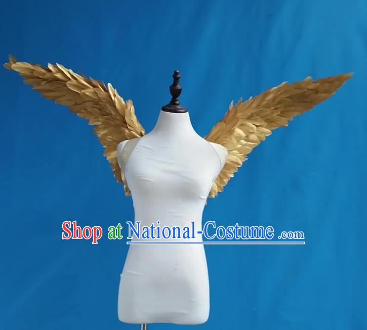 Top Halloween Catwalks Back Decorations Cosplay Angel Props Opening Dance Golden Feather Wings Brazilian Parade Accessories