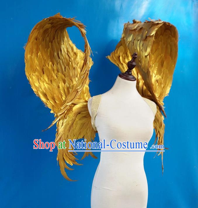 Top Miami Angel Props Opening Dance Golden Feather Wings Brazilian Parade Catwalks Accessories Halloween Cosplay Back Decorations