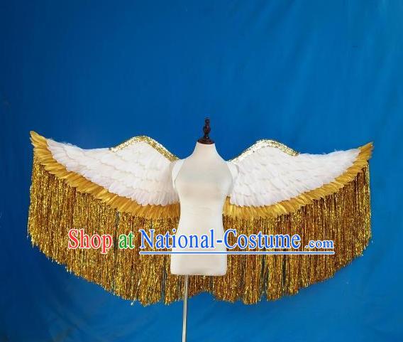 Top Brazilian Parade Catwalks Accessories Halloween Cosplay Back Decorations Miami Angel Golden Tassel Props Opening Dance White Feather Wings