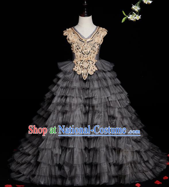 Custom Baroque Princess Black Veil Dress Baby Compere Garment Costumes Girl Stage Show Fashion Children Catwalks Clothing