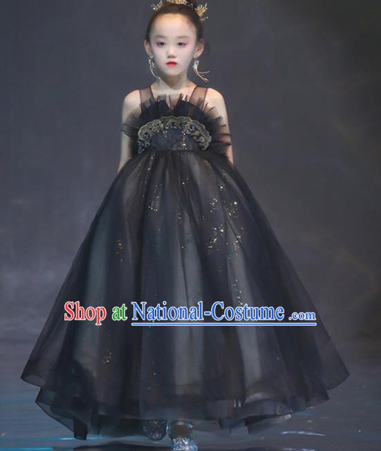 Custom Children Violin Performance Clothing Baroque Princess Black Veil Dress Baby Compere Garment Costumes Girl Stage Show Fashion