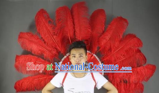 Top Halloween Cosplay Deluxe Back Decorations Miami Angel Catwalks Props Stage Show Red Ostrich Feather Wings Brazilian Parade Accessories