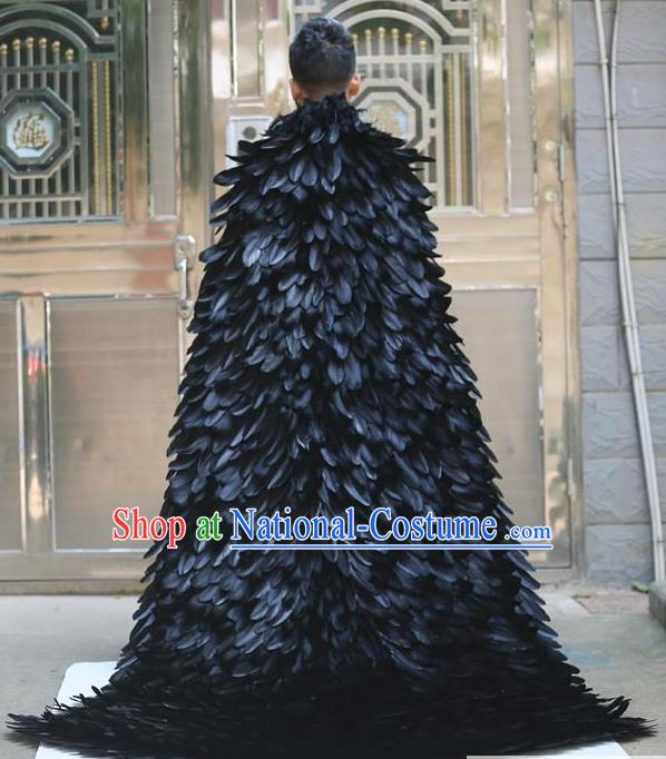 Custom Catwalks Fashion Performance Mantle Halloween Stage Show Clothing Cosplay Angel Black Feathers Cloak