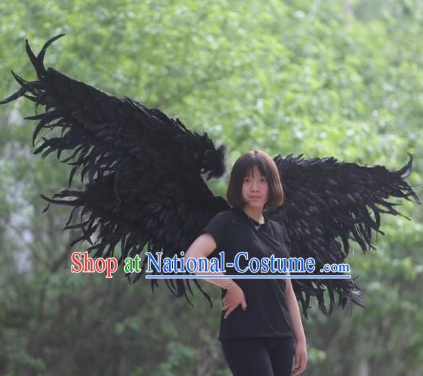 Top Cosplay Demon Angel Decorations Miami Catwalks Props Stage Show Black Feather Wings Brazilian Parade Back Accessories