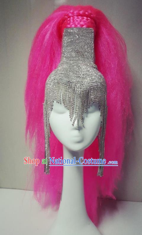 Handmade Stage Performance Giant Hair Crown Samba Dance Hair Accessories Rio Carnival Rosy Ponytail Hat Catwalks Headwear