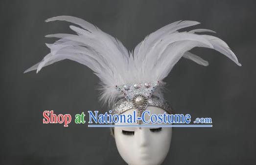 Handmade Samba Dance Hair Accessories Rio Carnival White Feather Hat Catwalks Giant Headpiece Stage Performance Hair Crown