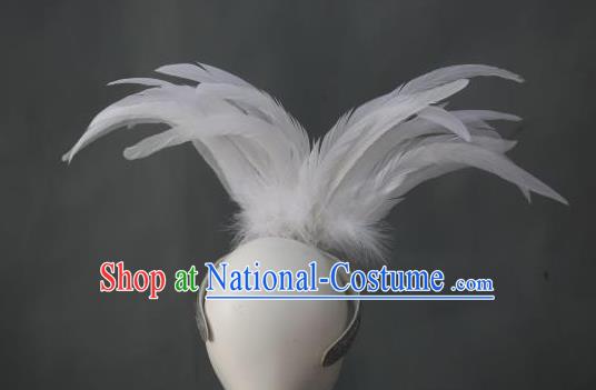 Handmade Samba Dance Hair Accessories Rio Carnival White Feather Hat Catwalks Giant Headpiece Stage Performance Hair Crown