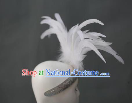 Handmade Samba Dance Hair Accessories Rio Carnival White Feather Hat Catwalks Giant Headpiece Stage Performance Hair Crown