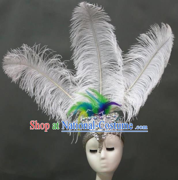 Handmade Stage Performance Hair Crown Samba Dance Hair Accessories Rio Carnival White Feather Hat Catwalks Giant Headpiece