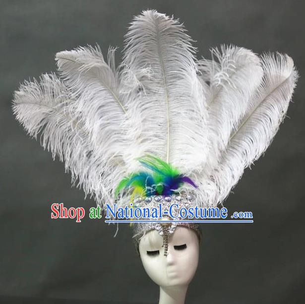 Handmade Stage Performance Hair Crown Samba Dance Hair Accessories Rio Carnival White Feather Hat Catwalks Giant Headpiece