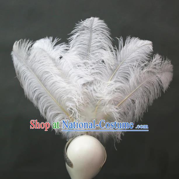 Handmade Stage Performance Hair Crown Samba Dance Hair Accessories Rio Carnival White Feather Hat Catwalks Giant Headpiece