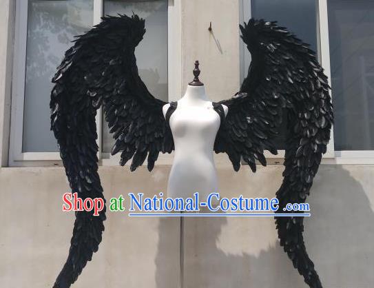 Top Miami Catwalks Angel Props Stage Show Black Feather Giant Wings Brazilian Parade Back Accessories Cosplay Devil Decorations