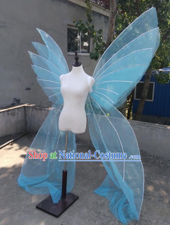 Top Cosplay Angel Decorations Miami Catwalks Props Stage Show Blue Veil Giant Wings Brazilian Parade Back Accessories