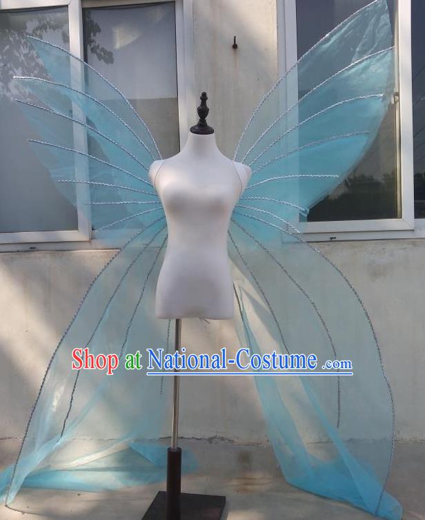 Top Cosplay Angel Decorations Miami Catwalks Props Stage Show Blue Veil Giant Wings Brazilian Parade Back Accessories