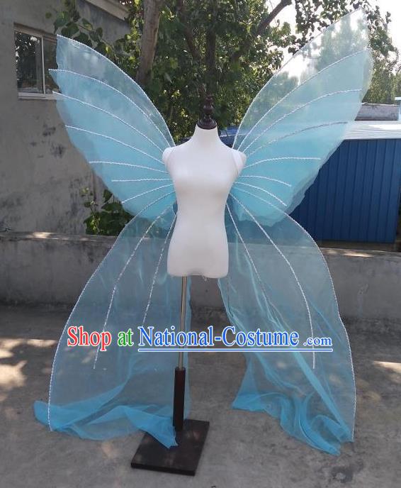 Top Cosplay Angel Decorations Miami Catwalks Props Stage Show Blue Veil Giant Wings Brazilian Parade Back Accessories