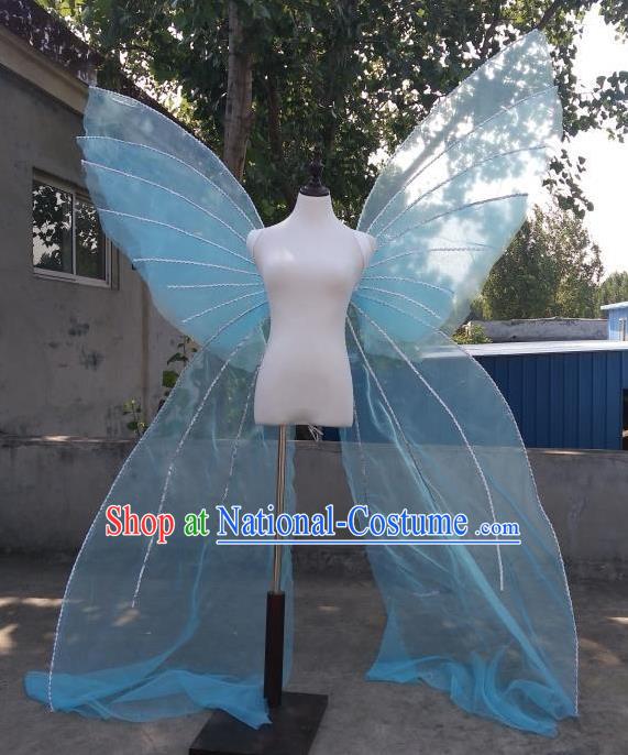 Top Cosplay Angel Decorations Miami Catwalks Props Stage Show Blue Veil Giant Wings Brazilian Parade Back Accessories