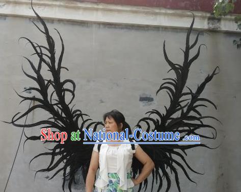 Top Miami Catwalks Props Stage Show Black Feather Wings Opening Dance Back Accessories Halloween Cosplay Angel Decorations