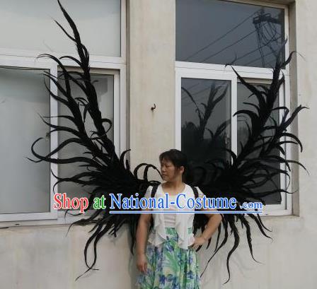 Top Miami Catwalks Props Stage Show Black Feather Wings Opening Dance Back Accessories Halloween Cosplay Angel Decorations