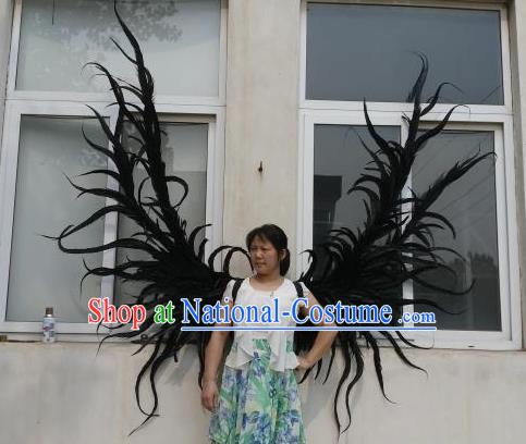 Top Miami Catwalks Props Stage Show Black Feather Wings Opening Dance Back Accessories Halloween Cosplay Angel Decorations