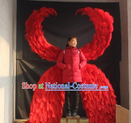 Top Miami Catwalks Angel Props Stage Show Red Feather Wings Opening Dance Back Accessories Brazil Parade Decorations