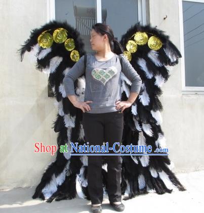 Top Brazil Parade Decorations Miami Catwalks Black Feather Props Stage Show Angel Wings Opening Dance Back Accessories