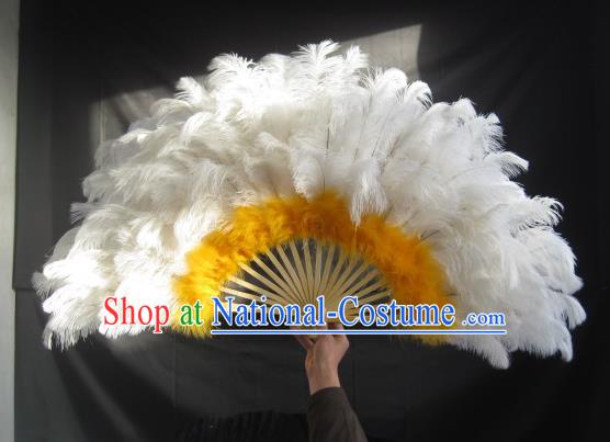 Handmade Samba Dance Fans Rio Carnival Deluxe White Feather Fan Catwalks Props Stage Performance Folding Fan