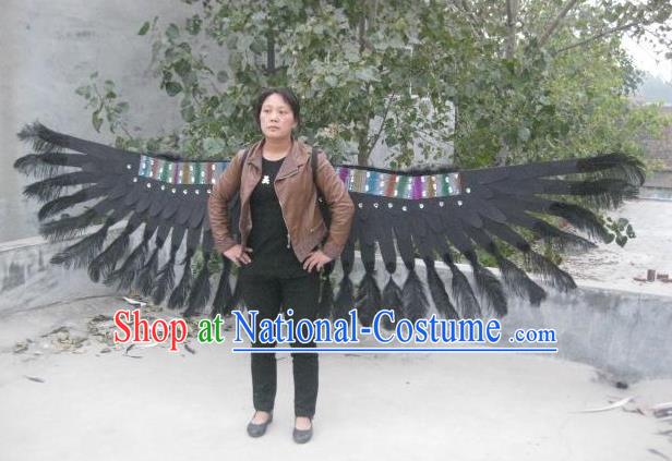 Top Halloween Cosplay Devil Accessories Brazil Parade Back Decorations Miami Catwalks Deluxe Black Feather Props Stage Show Giant Angel Wings