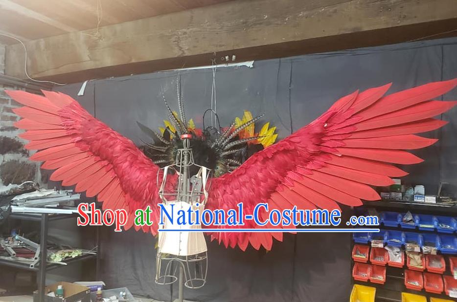 Top Catwalks Deluxe Red Feather Props Stage Show Electric Wings Cosplay Angel Accessories Brazil Parade Back Decorations