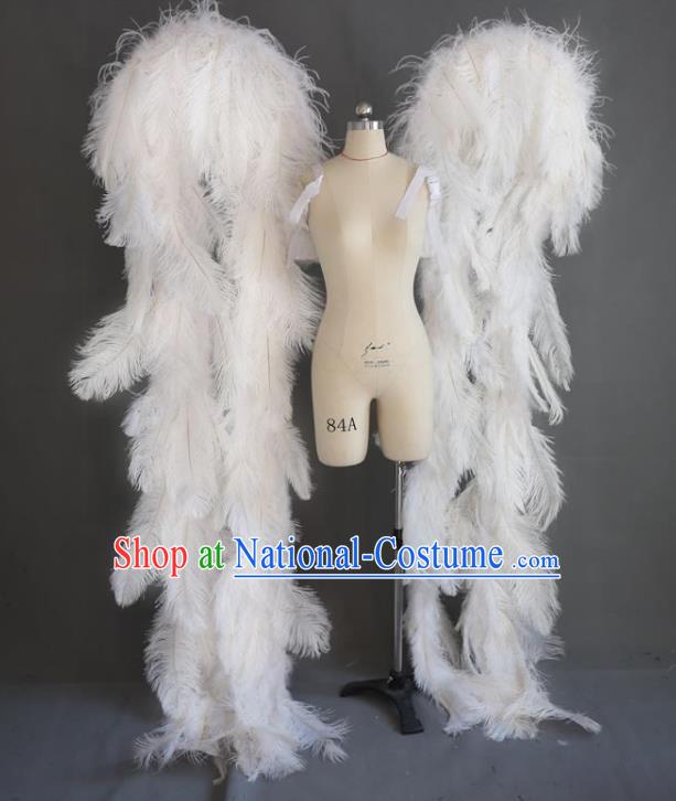 Top Brazil Parade Back Decorations Catwalks Deluxe White Ostrich Feather Props Stage Show Giant Wings Cosplay Angel Accessories