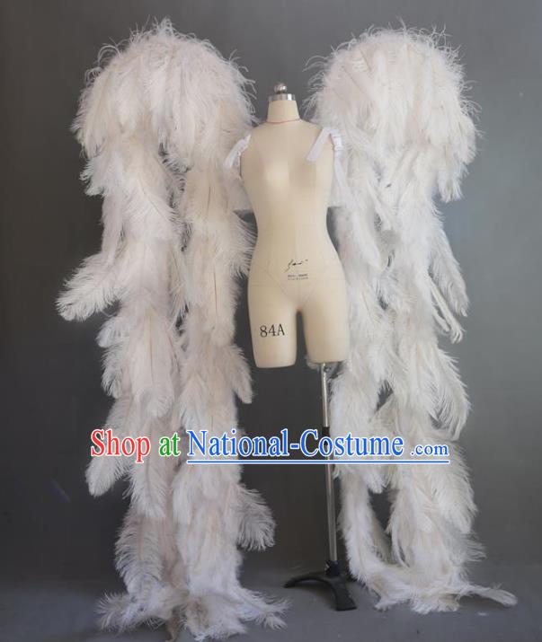 Top Brazil Parade Back Decorations Catwalks Deluxe White Ostrich Feather Props Stage Show Giant Wings Cosplay Angel Accessories