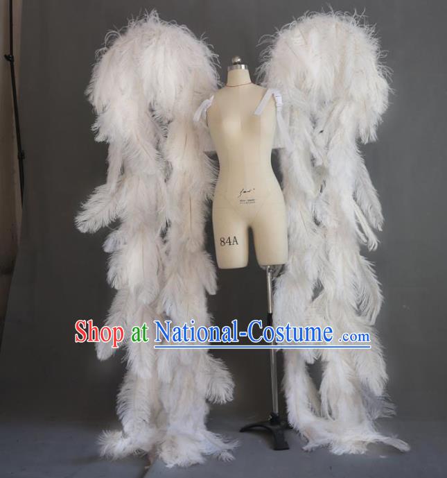 Top Brazil Parade Back Decorations Catwalks Deluxe White Ostrich Feather Props Stage Show Giant Wings Cosplay Angel Accessories