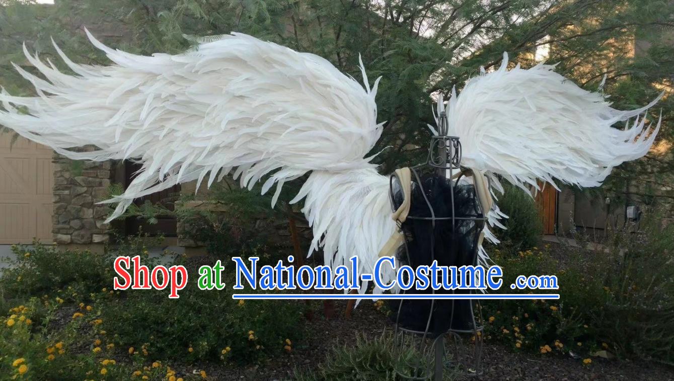 Top Catwalks Deluxe White Feather Props Stage Show Electric Telescopic Wings Cosplay Angel Accessories Brazil Parade Back Decorations