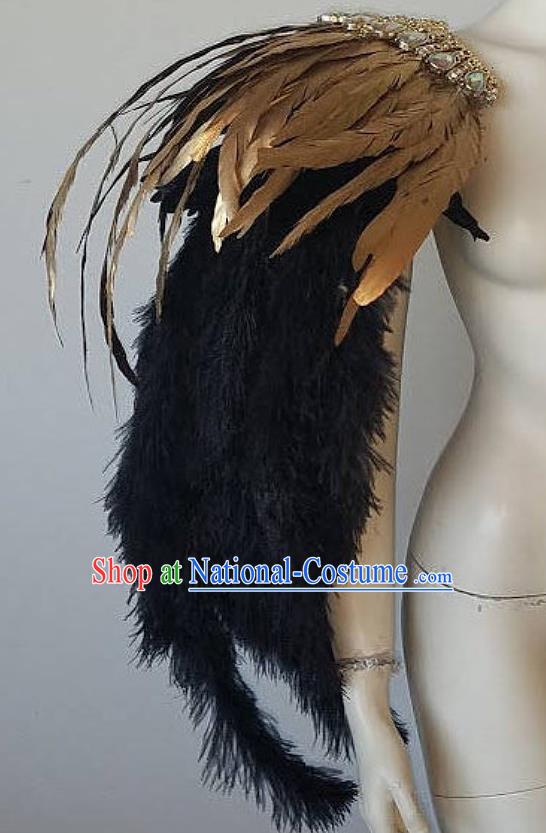 Top Stage Show Black Feather Tippet Miami Catwalks Accessories Brazil Parade Shoulder Decorations Samba Dance Dance Props