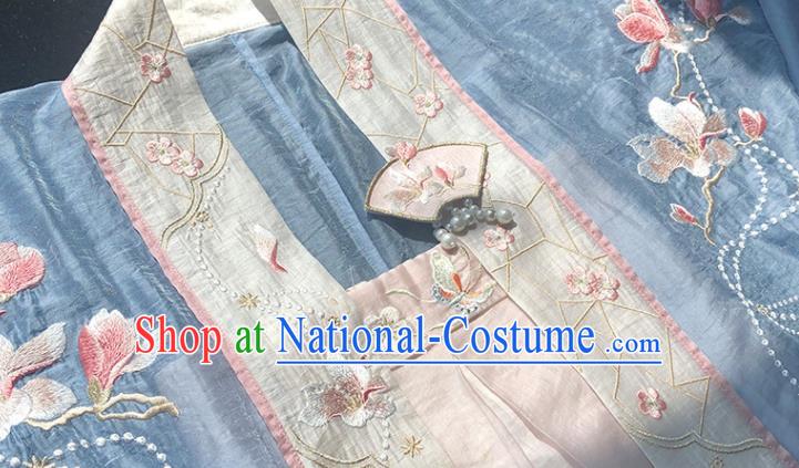 China Ancient Young Lady Garment Costumes Song Dynasty Historical Clothing Traditional Civilian Woman Blue Hanfu Dress Uniforms